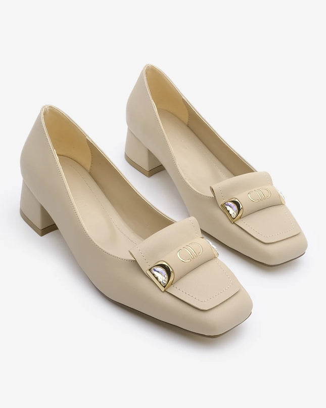 Women's Buckle Classic Heeled Shoes Sartes - Beige 1061║