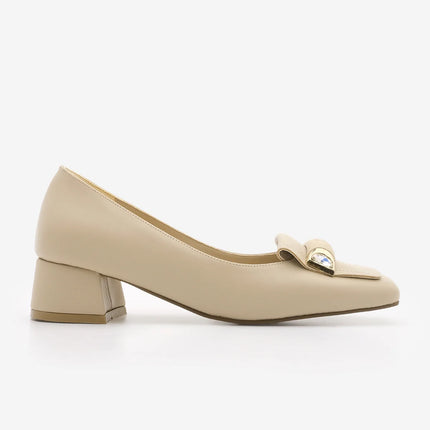 Women's Buckle Classic Heeled Shoes Sartes - Beige 1061║