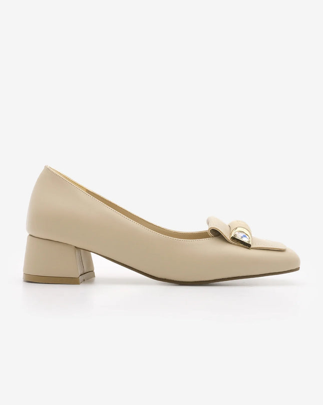 Women's Buckle Classic Heeled Shoes Sartes - Beige 1061║