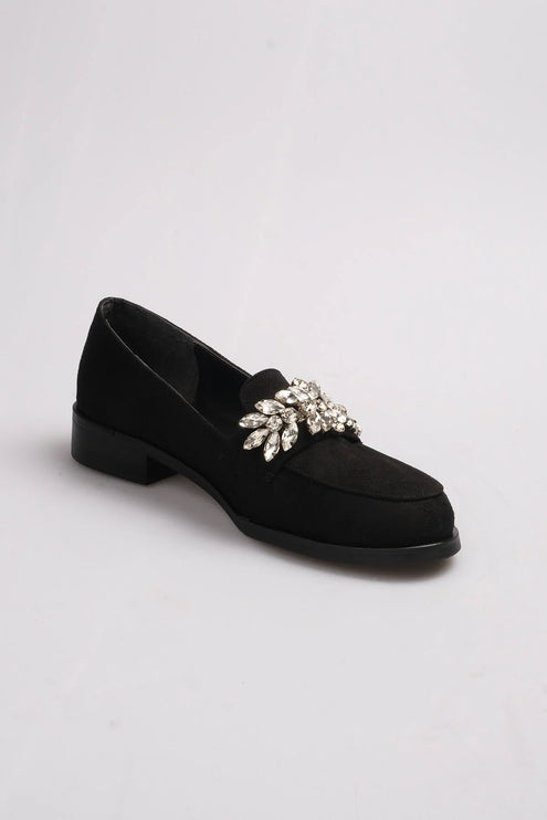 Matilda Black Color Suede Stone Oxford Shoes F13