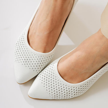 Nazneen Cream Pointed Toe Patterned Heeled Shoes ║1051