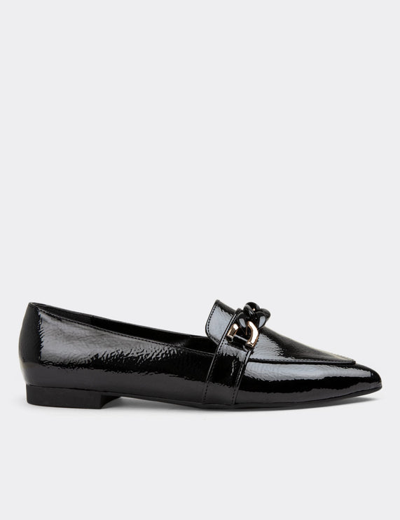 Patent Leather Black Buckle Detailed Women's Ballerinas F27