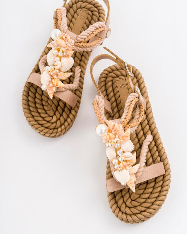 Latte Beige Shell Women's Sandals - 001