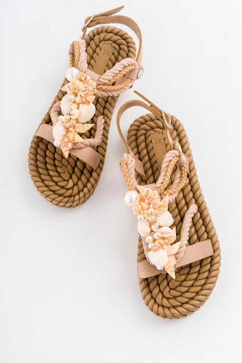 Latte Beige Shell Women's Sandals - 001