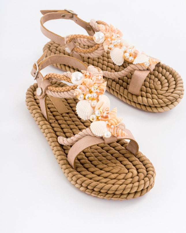 Latte Beige Shell Women's Sandals - 001