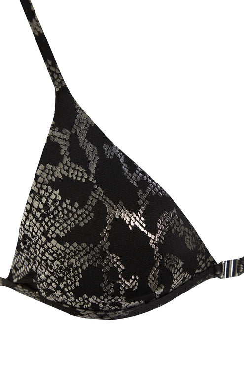 Animal Patterned Triangle Shiny Lacquer Printed Brazilian Bikini Set
