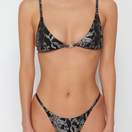 Animal Patterned Triangle Shiny Lacquer Printed Brazilian Bikini Set