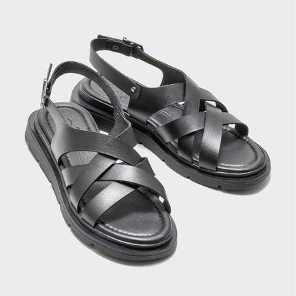 Beige Leather Women's Flat Sandals H03