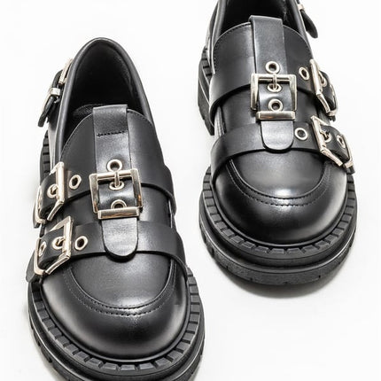 Black Leather Women's Casual Shoes -356