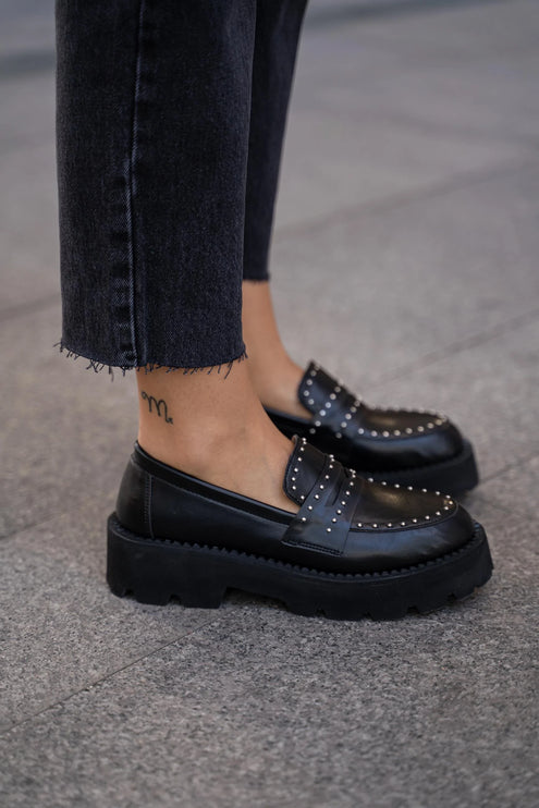 Star Black Colored Women's Loafers -387
