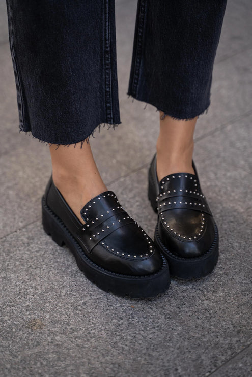 Star Black Colored Women's Loafers -387