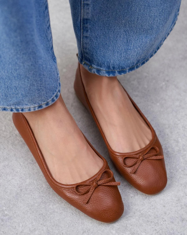 Stony Ten Genuine Leather Bow Detail Flat Sole Women's Ballerinas F324