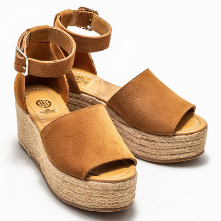 Beige Leather Women's Wedge Heeled Sandals ●3