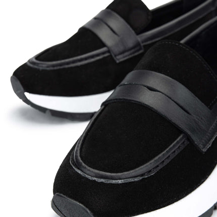 Women's Genuine Leather Black Suede Loafer Shoes H12