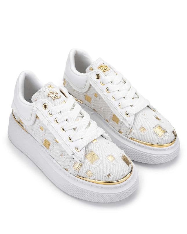 Women's Textile White/Black Sneakers -289