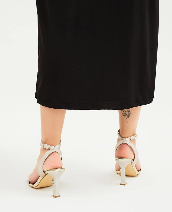 Women's Vegan Black Satin Cross Detail Heels