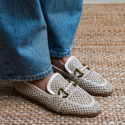 Temple Beige Knitted Straw Accessory Detailed Flat Sole Women's Ballerinas F304