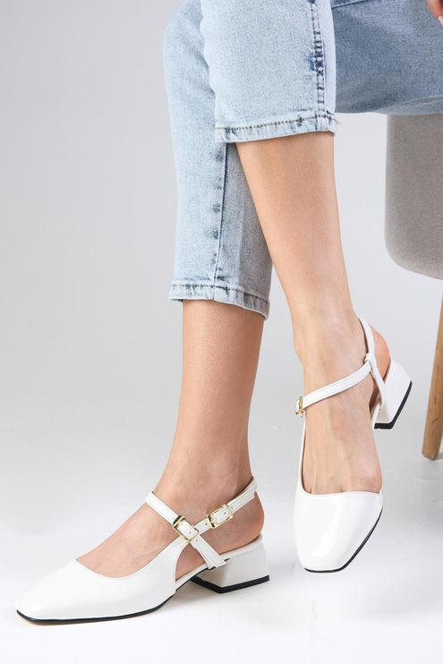 Thea White Color Low Heeled Shoes ║1044