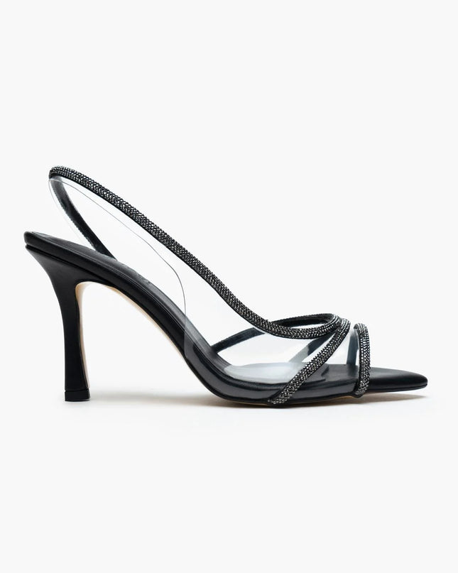 Thistle Black Matte Transparent Stone Detailed Women's Heeled Shoes 1062║