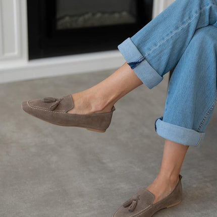 حذاء باليرينا جلد طبيعي من جلد الغزال البني الفاتح F33