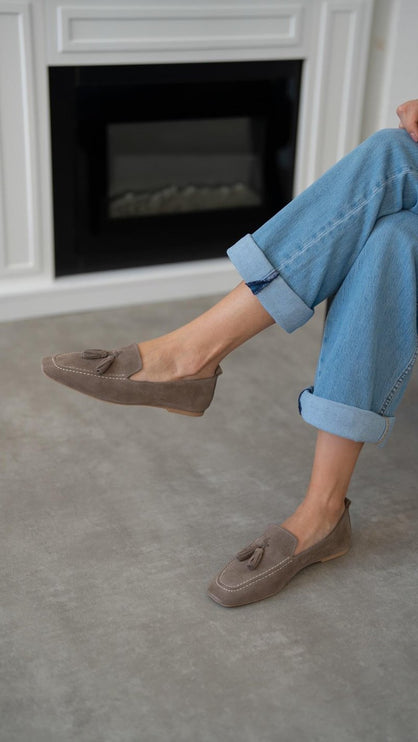 حذاء باليرينا جلد طبيعي من جلد الغزال البني الفاتح F33