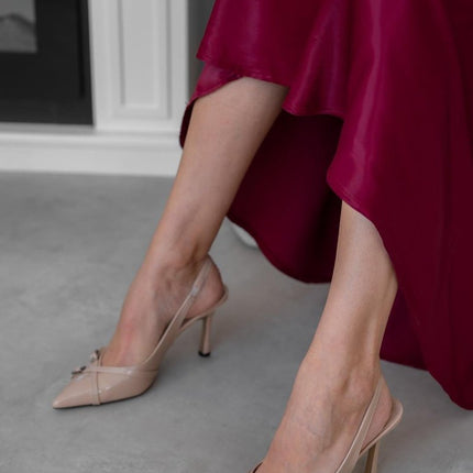 Wanda Beige Patent Leather High Heels 515║